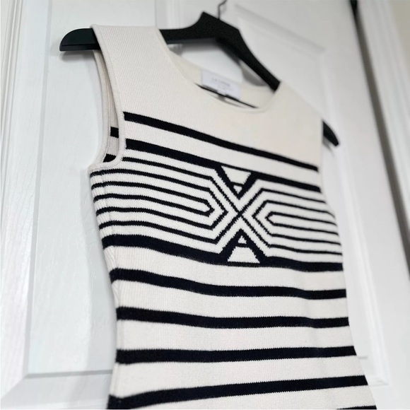 Rare La Ligne Emmanuelle Black Cream Striped SMALL Midi Day Dress Geometric $295 - Picture 8 of 15